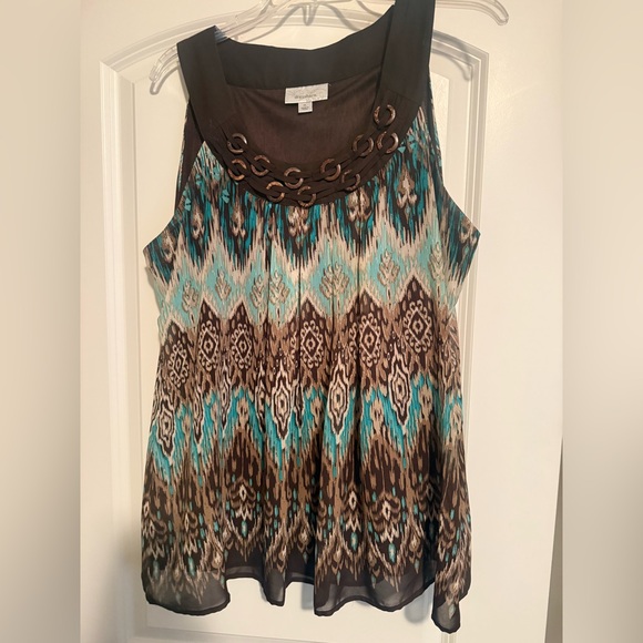 Dress Barn Tops - Dress Barn Brown & Teal Ikat-Print Sleeveless Camisole
